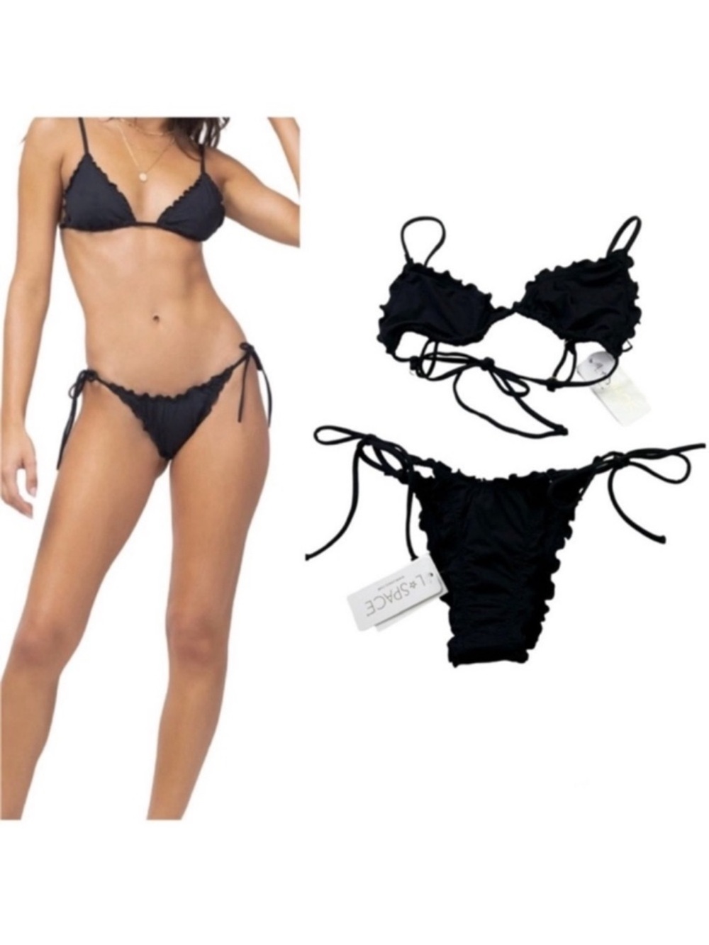 L*Space Bikini Set Black NWT Small Maggie Top Extra Small Roger Bitsy Bottom